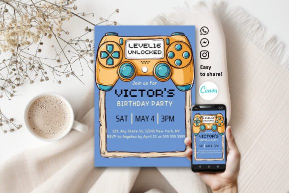 Download Modern Video Game Aqua Kids Invitation - Kid Collection