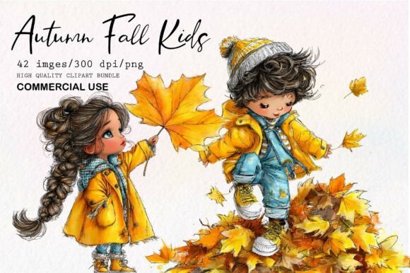 Download Whimsical Autumn Fall Kids Clipart Set - Kid Collection