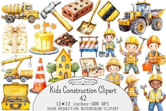 Download Watercolor Kids Construction Clipart - Kid Collection
