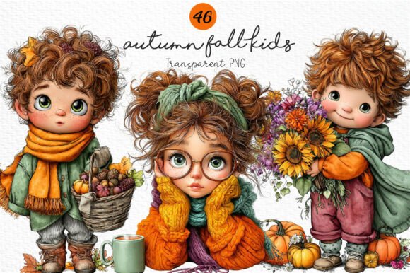 Download Whimsical Autumn Fall Kids Clipart PNG - Kid Collection